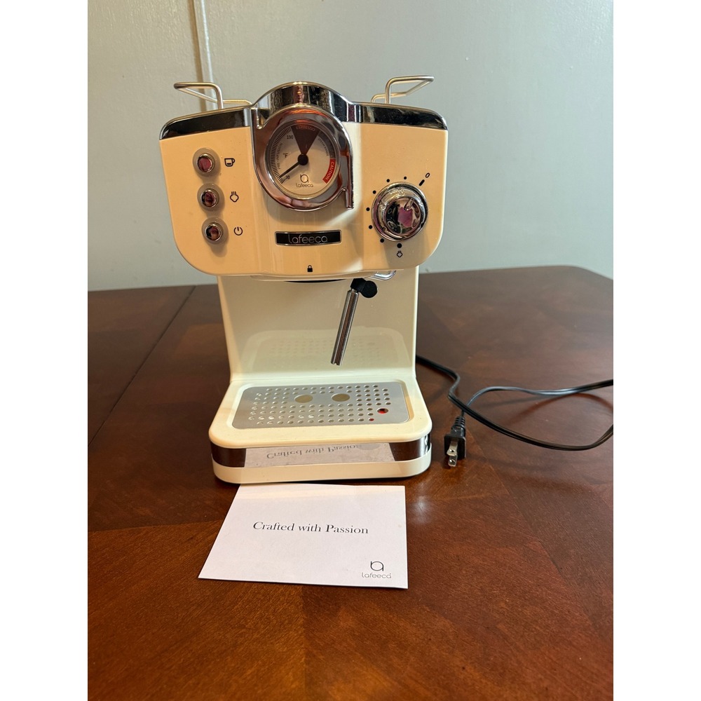 Lafeeca Retro Espresso Machine Cream Off-White with Steam Wand & Temp Gauge
